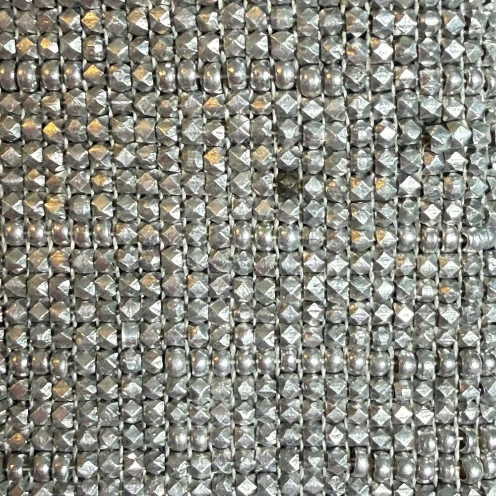 Vintage Made in France Silver Beaded Evening Bag Rhinestone Kiss Lock Purse